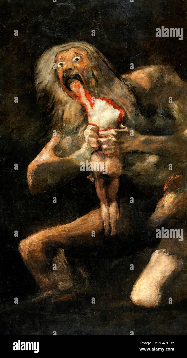 Goya. Saturn Devouring his Son, one of the Black Paintings by Francisco José de Goya y Lucientes (1746-1828), mixed technique transferred to canvas, c. 1820-23 Stock Photo