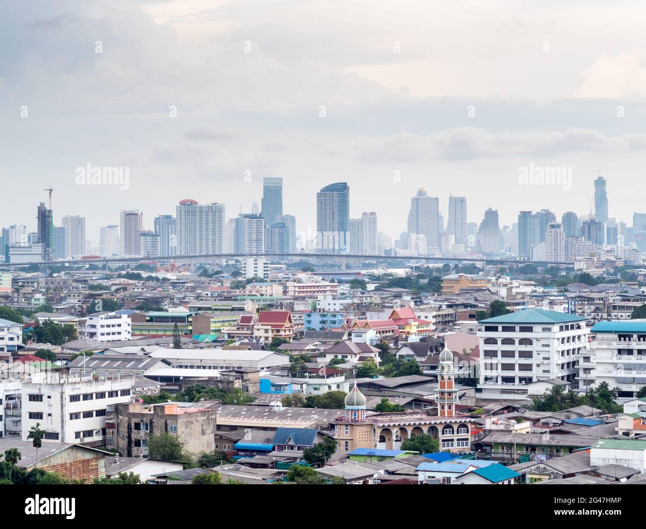 BANGKOK - AUGUST 13: Skyscraper buildings in Bangkok, capital city of Thailand, in twilight night view, was taken on August 13, 2015, in Bangkok, Thai Stock Photo