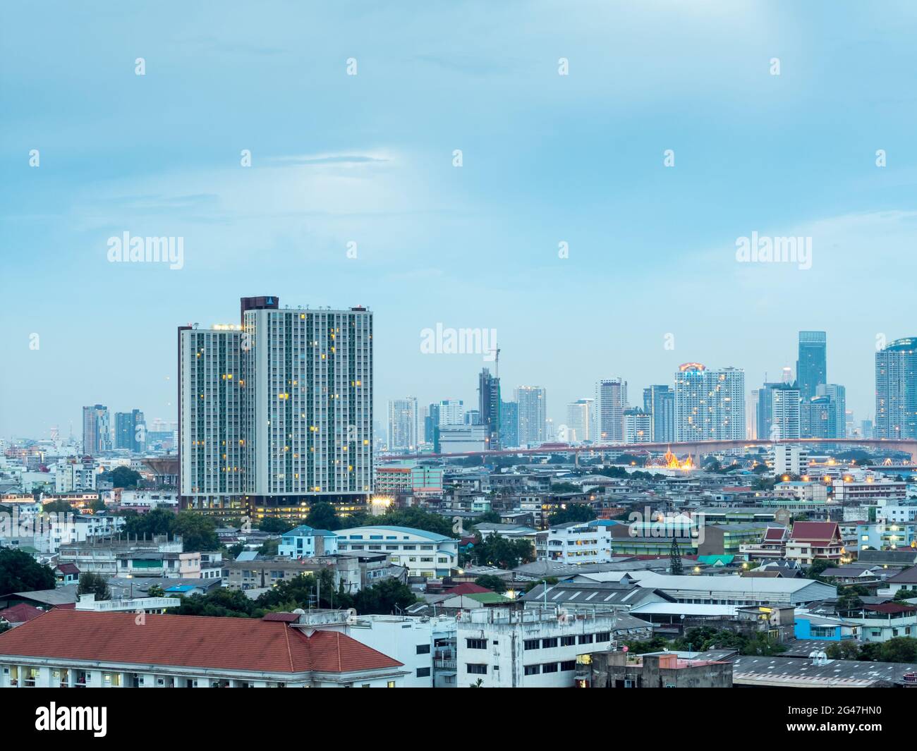 BANGKOK - AUGUST 13: Skyscraper buildings in Bangkok, capital city of Thailand, in twilight night view, was taken on August 13, 2015, in Bangkok, Thai Stock Photo