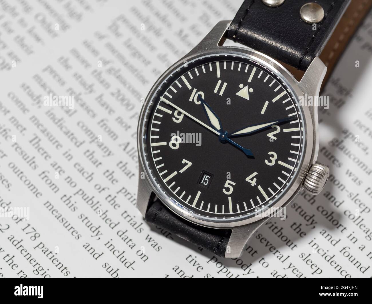 BANGKOK - AUGUST 26: Stowa flieger pilot watch is famous and excellent  quality watch in Germany with English journal paper background selective  focus Stock Photo - Alamy