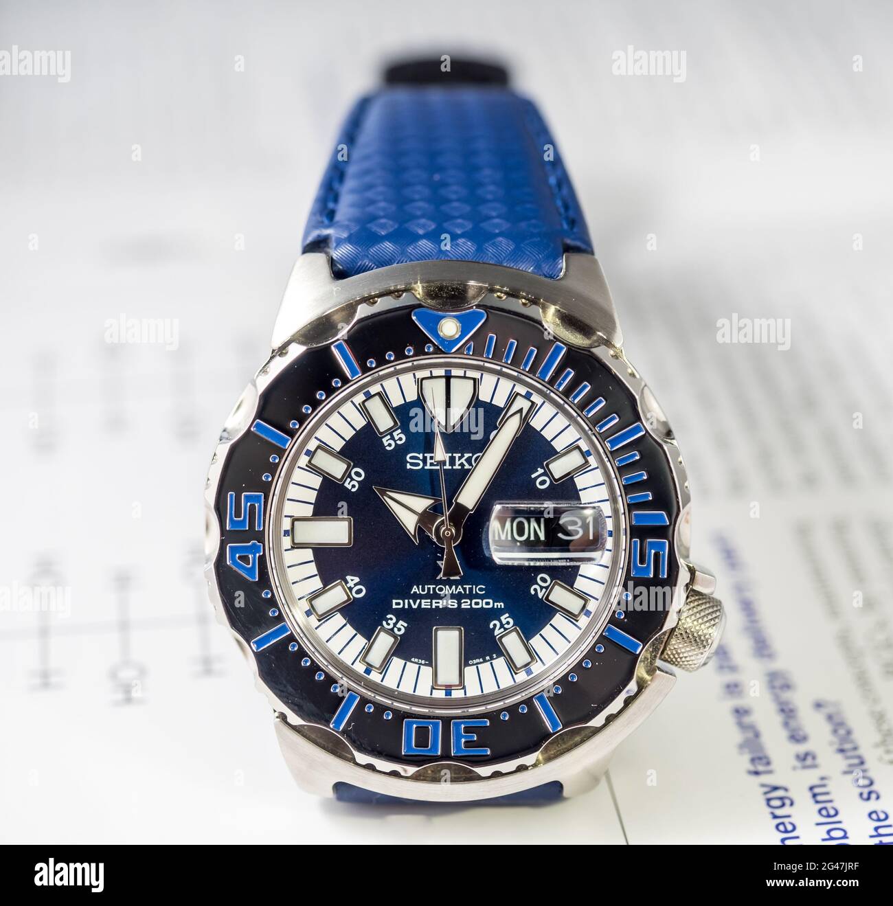 BANGKOK-SEPTEMBER 2: Seiko diver automatic watch, Royal blue monster  limited model for only Thailand, place on chemistry journal paper selective  focus Stock Photo - Alamy