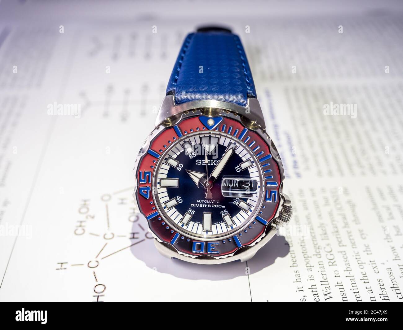 BANGKOK-SEPTEMBER 2: Seiko diver automatic watch, Royal blue monster  limited model for only Thailand, place on chemistry journal paper selective  focus Stock Photo - Alamy