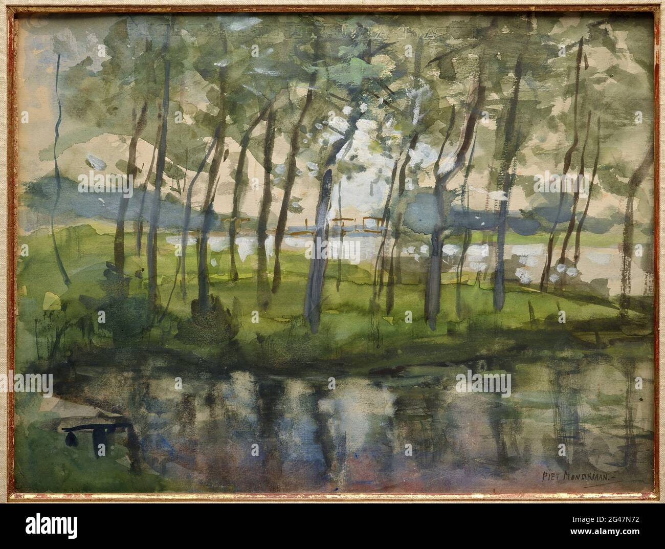 Piet Mondrian -  Young Tree Grove Amidst Water Reflections Stock Photo