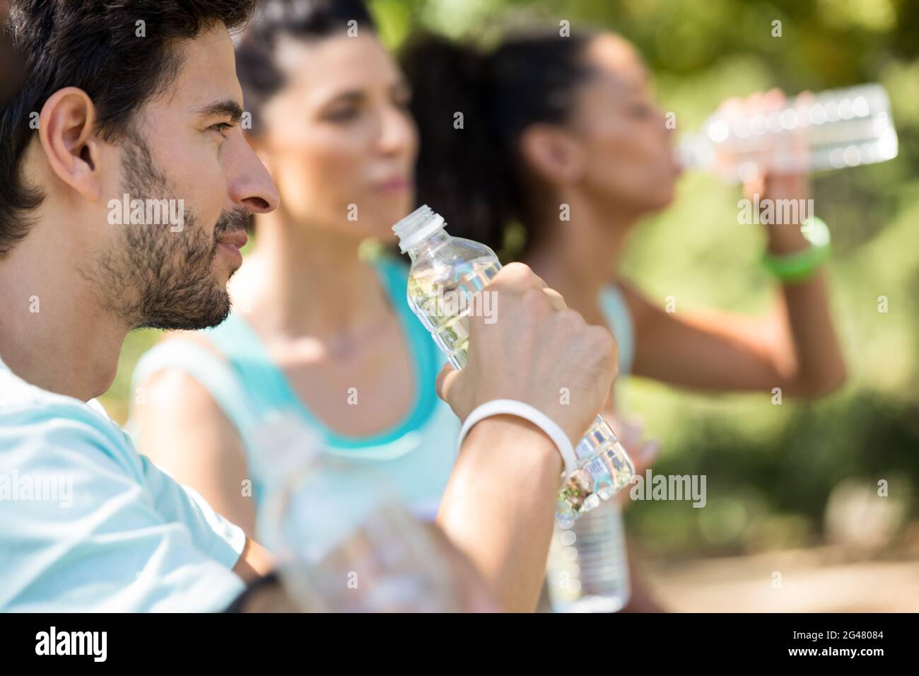 Marathon athletes having water Stock Photo Alamy