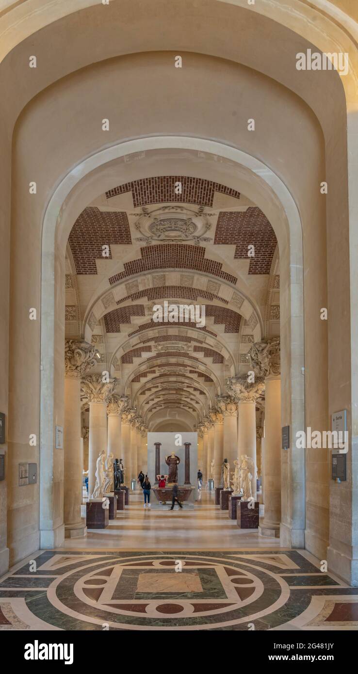 Paris, France 21 05 2021 Louvre Museum. Denon wing. The alleys with