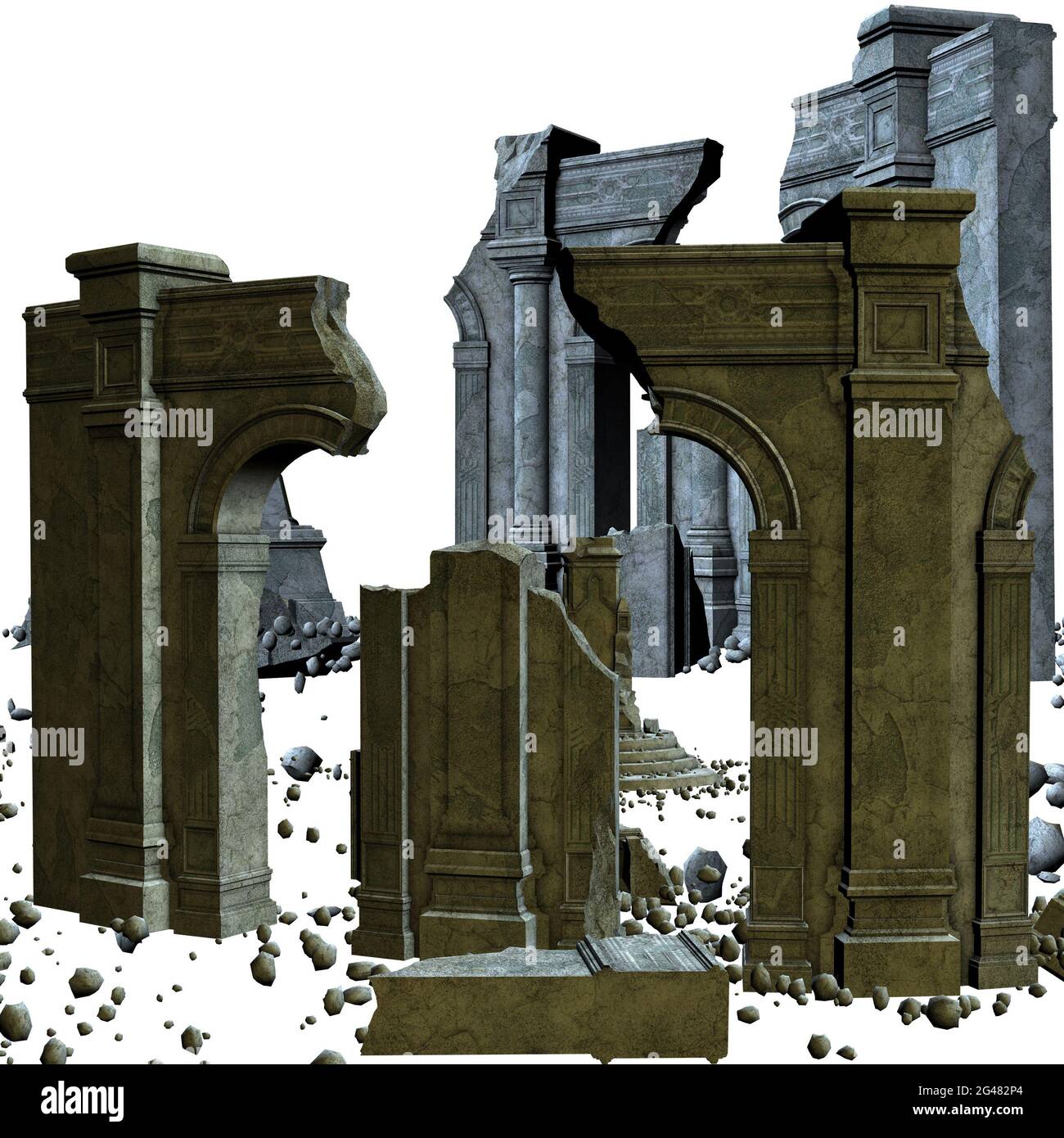 Abstract ruined ancient building, 3d digital rendered illustration ...