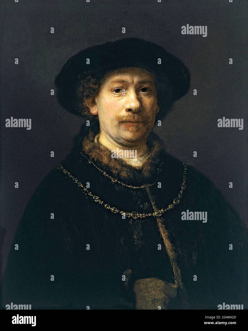 Rembrandt Harmenszoon Van Rijn -  Self Portrait Wearing a Hat and Two Chains Stock Photo