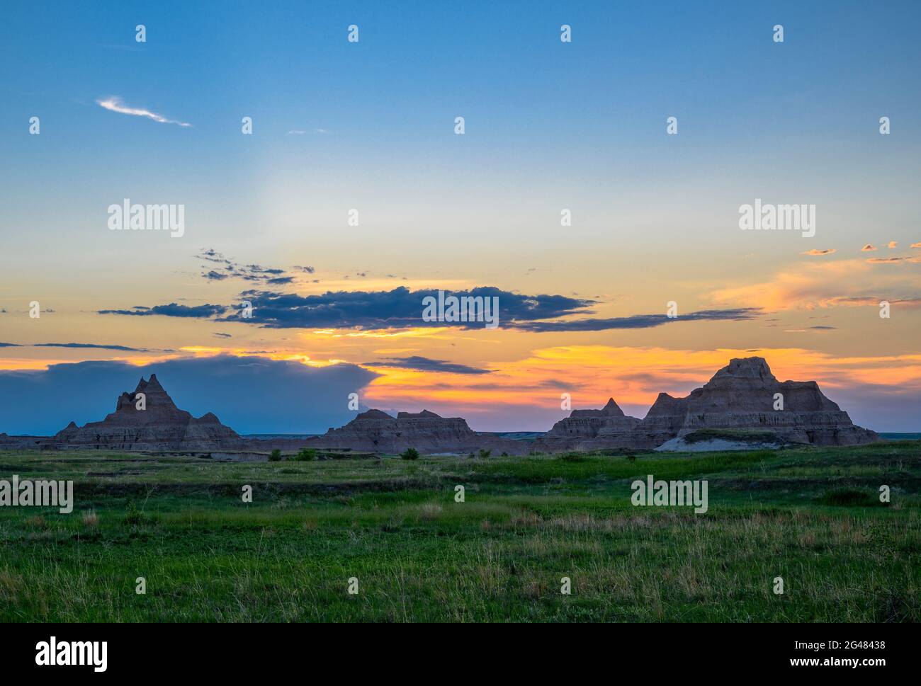 Sunset in Badlands National Park, South Dakota. Stock Photo