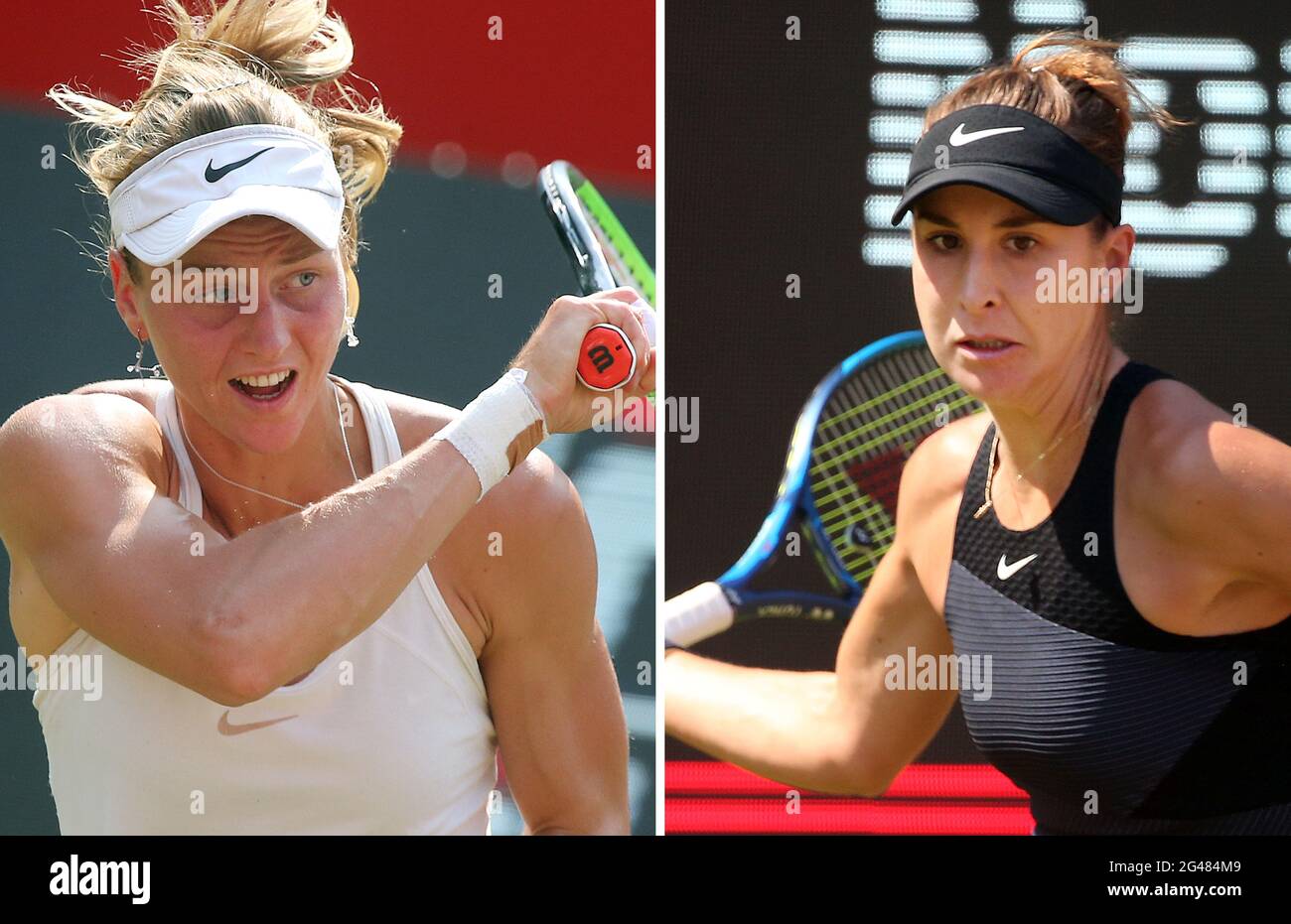 Berlin, Germany. 19th June, 2021. KOMBO - Tennis: WTA Tour, Singles.  Liudmila Samsonova (l) from Russia and Belinda Bencic from Switzerland  compete in the final of the bett1 open on 20.06.2021 on