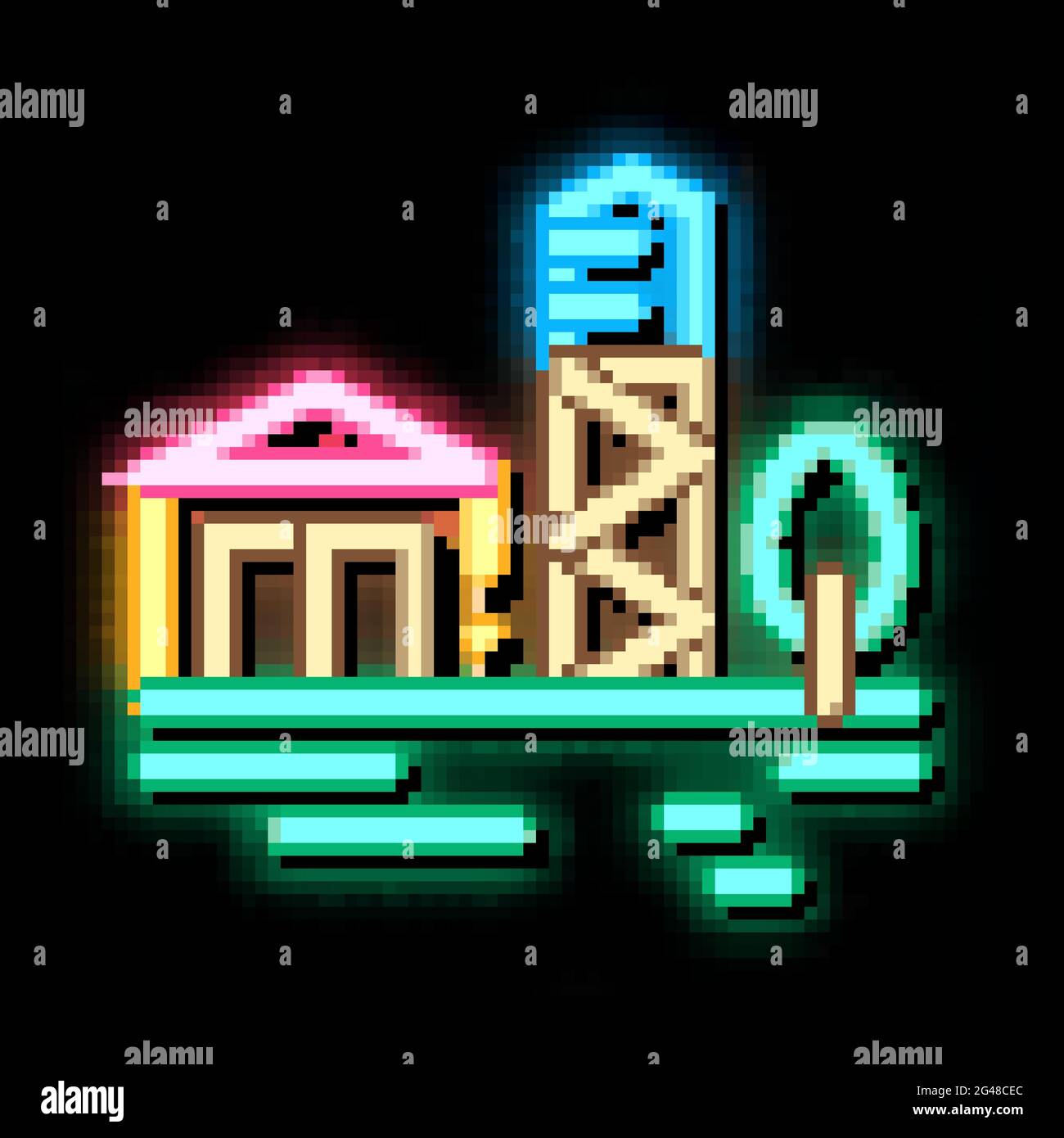 wooden tower with house neon glow icon illustration Stock Vector Image ...