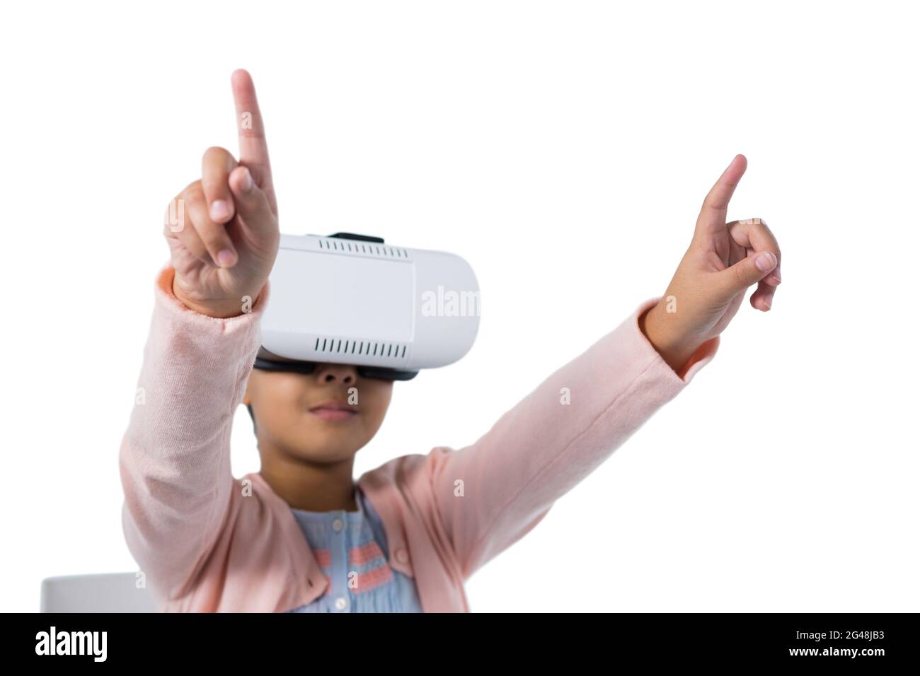 Girl gesturing while using virtual reality headset Stock Photo - Alamy