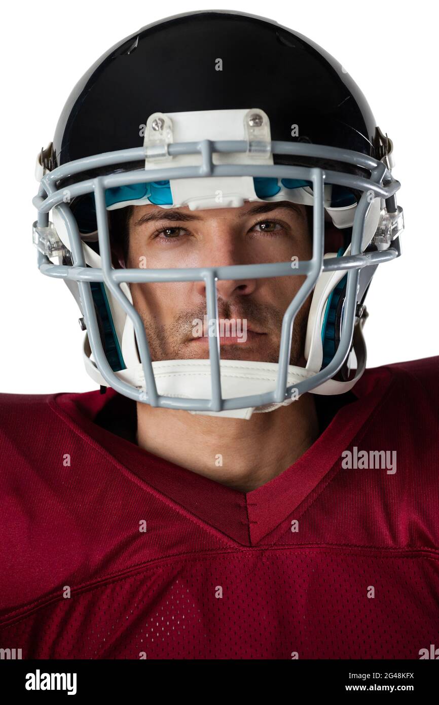 Portrait of American football player wearing helmet Stock Photo Alamy