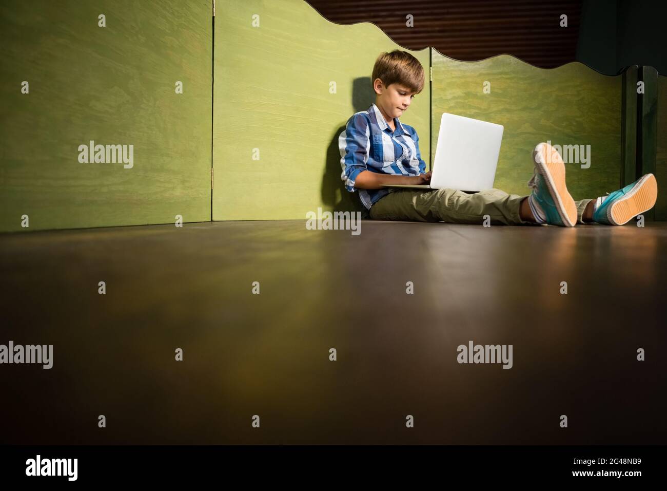 Boy using laptop at home Stock Photo - Alamy