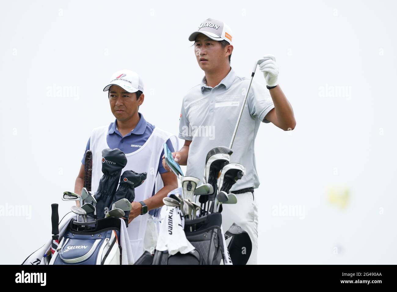 Rikuya Hoshino and caddie on the 8th hole during the third round of the 2021 U.S. Open Championship in golf at Torrey Pines Golf Course in San Diego, California, USA on June 19, 2021. Credit: J.D. Cuban/AFLO/Alamy Live News Stock Photo
