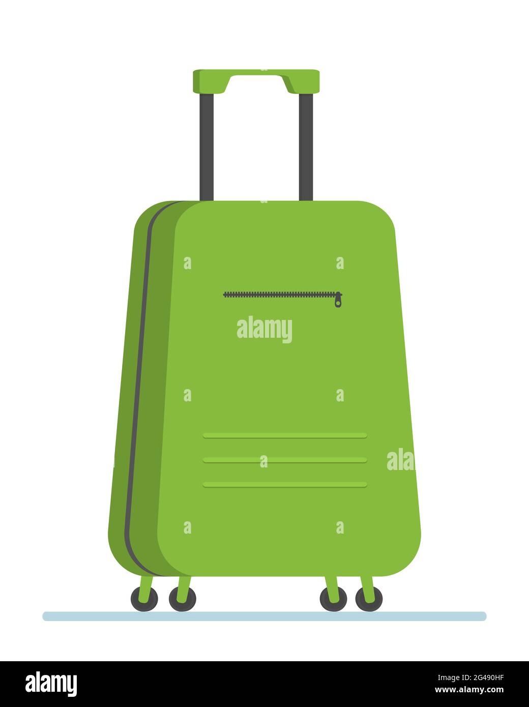 Green travelling baggage suitcase. Flat 