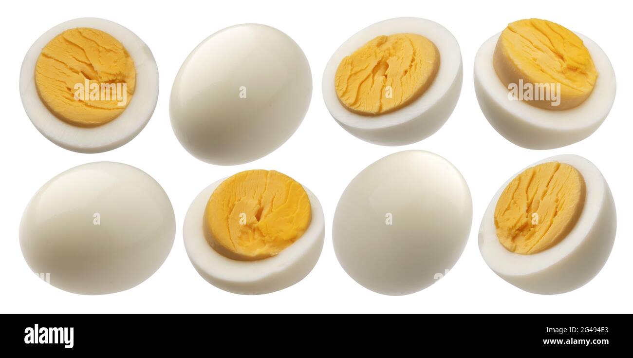 Hard boiled chicken eggs isolated on white background Stock Photo