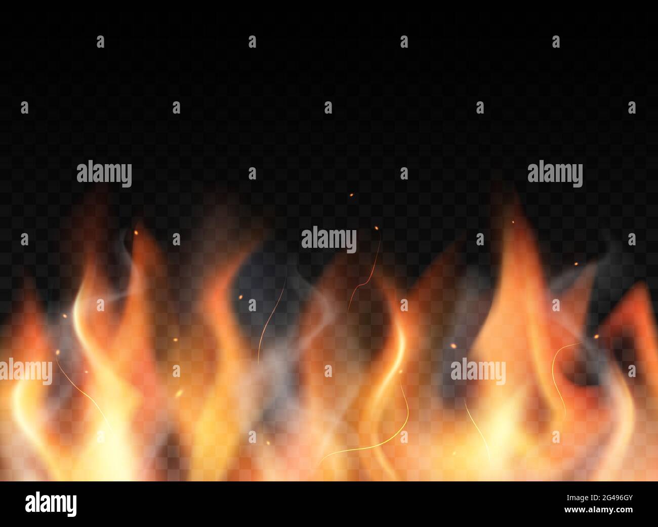 Fire flames on a black background. Colorful vector illustration Stock ...