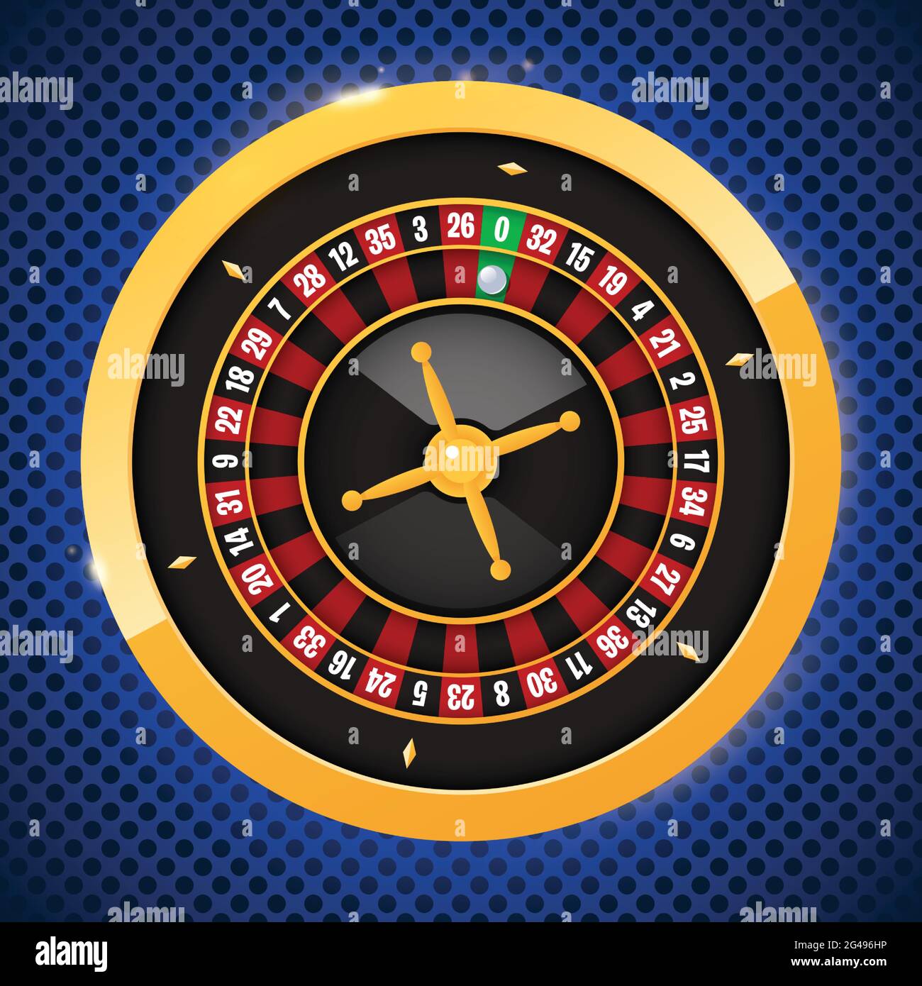 Realistic casino gambling roulette wheel on blue background. Vector play chance luck roulette wheel illustration Stock Vector