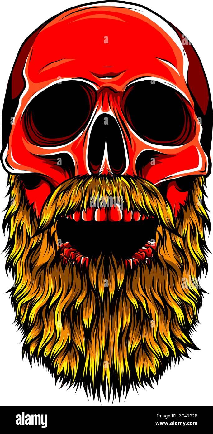 red human skull with beard vector illustration design Stock Vector