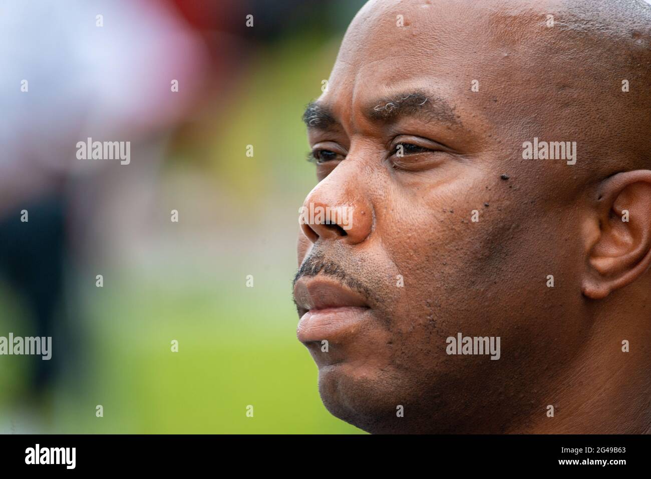 Cape May, United States. 19th June, 2021. Audience members listen to