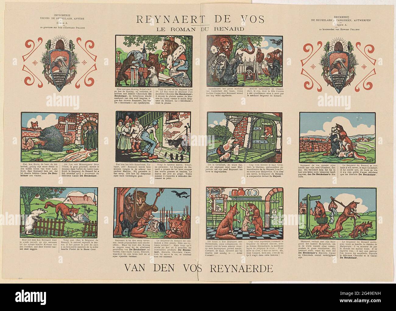 Reynaert De Vos Le Roman Du Renard Leaf With 10 Performances From The Epos Of Reinaert De Vos Left And Top Right Twice The Logo Of The Beukelaer S Factories Under Every