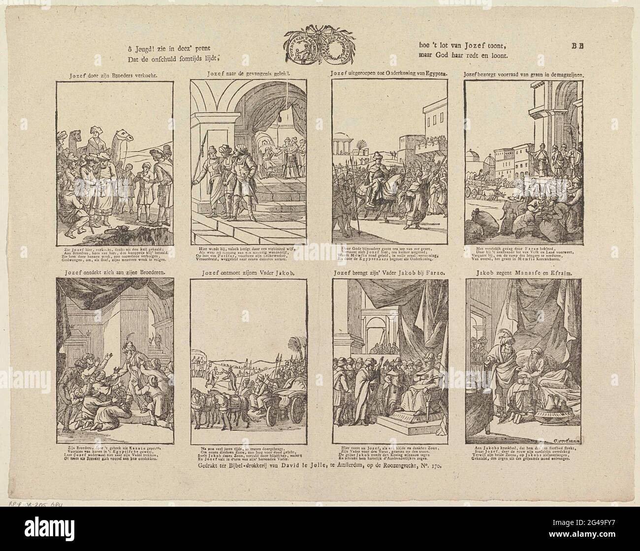 Ô Youth! See in Deez 'Prent  that the innocence suffers sometimes,  how'  t Lot van Jozef shows,  but God saves and pays off. Sheet with 8  performances of the
