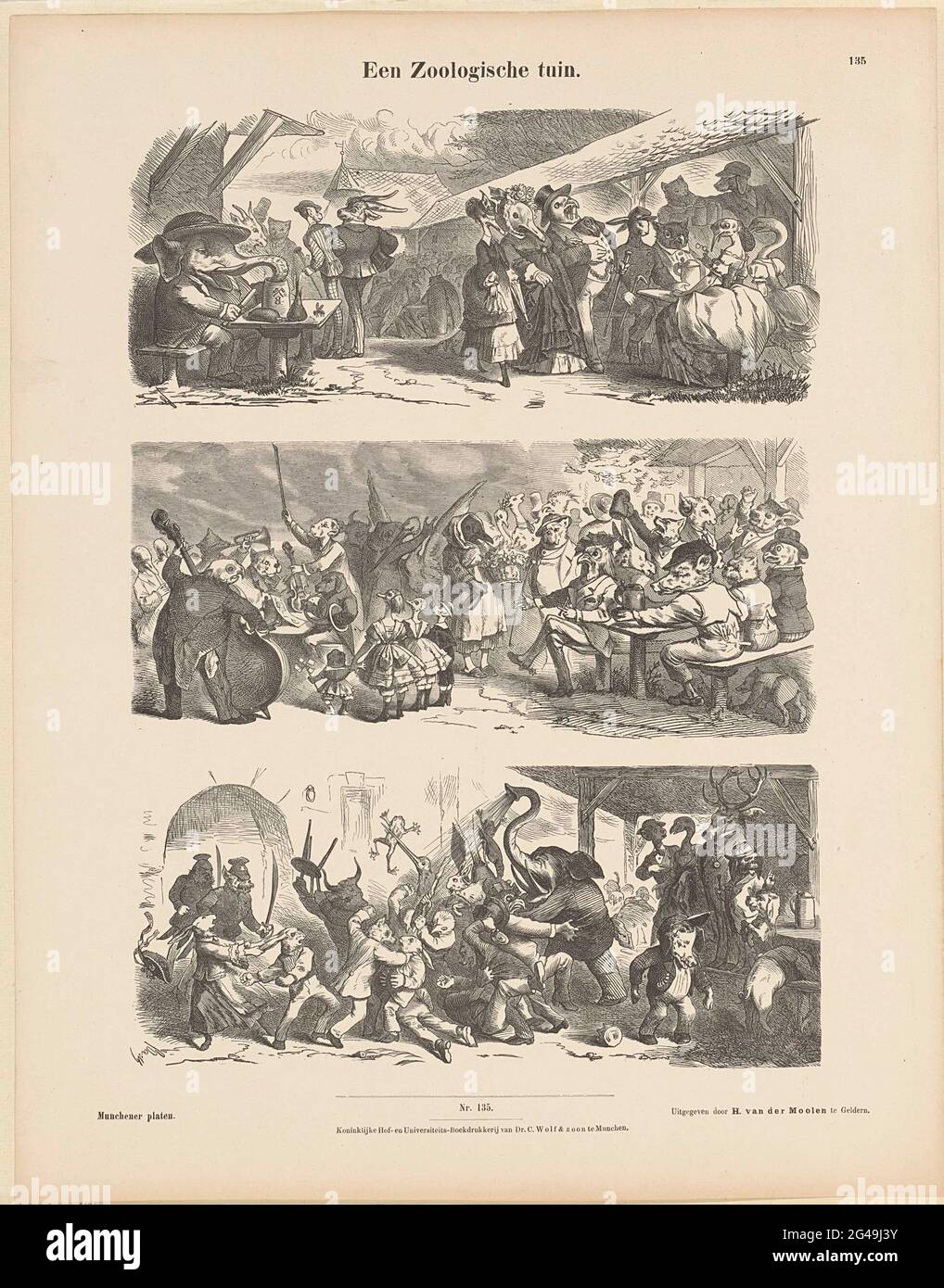 A zooling garden; Munchener plates. Sheet with 3 performances about a