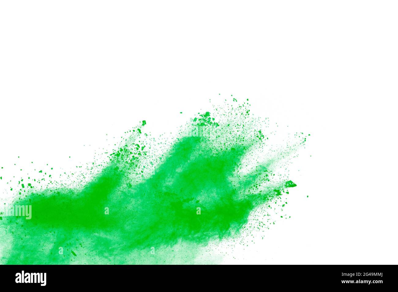 Abstract green powder explosion on white background. Stock Photo