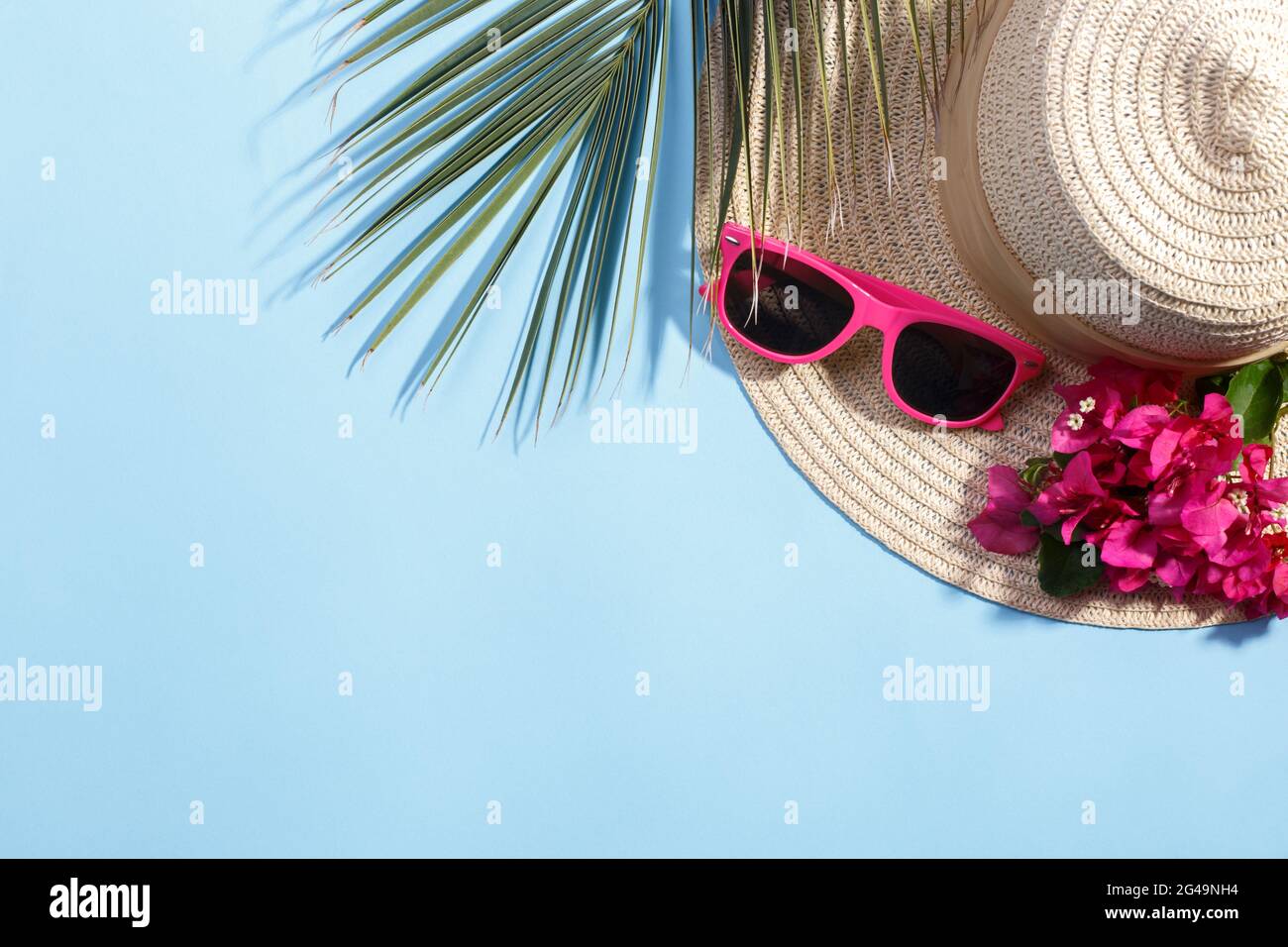 Summer hat on the blue background Stock Photo