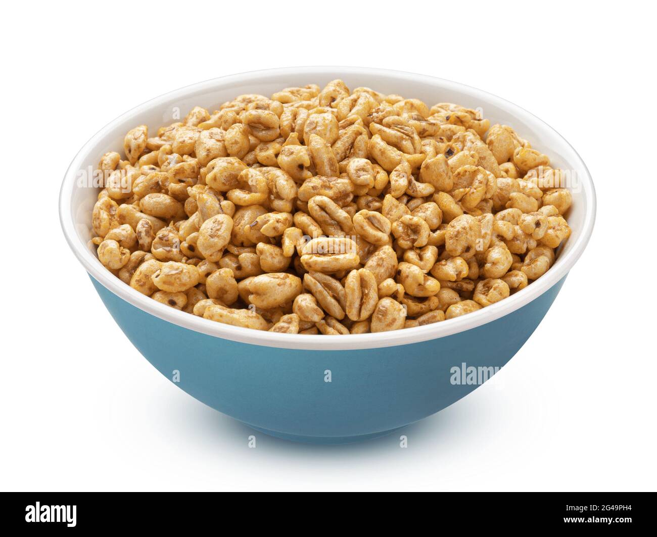 Puffed wheat cereal in bowl isolated on white background Stock Photo