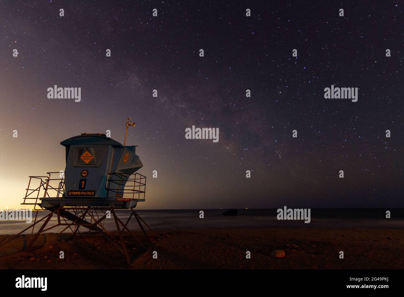 Lifeguard Tower In Malibu With The Milky Way In The Background Stock