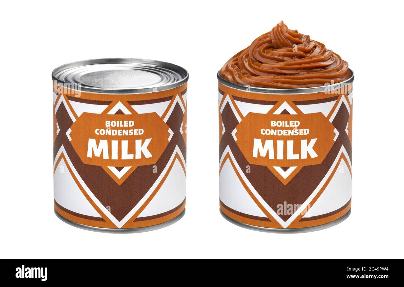 Boiled condensed milk can isolated on white background Stock Photo Alamy
