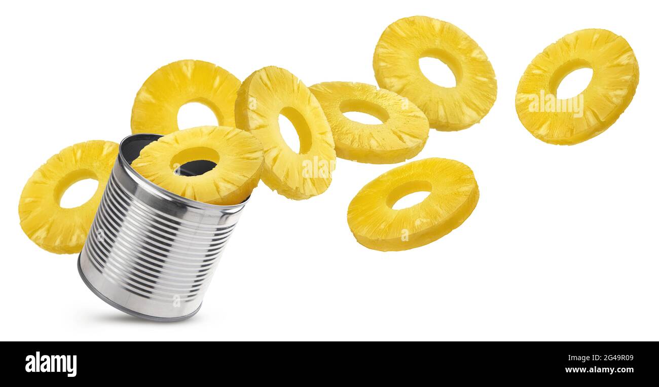 Canned pineapple rings isolated on white background Stock Photo