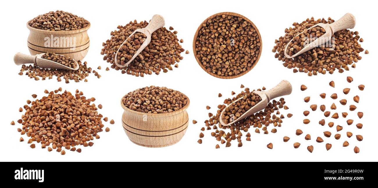 Buckwheat seeds isolated on white background, collection Stock Photo