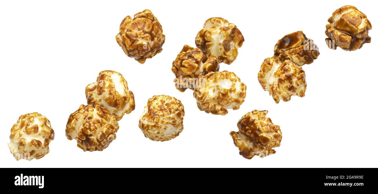 Caramel popcorn isolated on white background Stock Photo