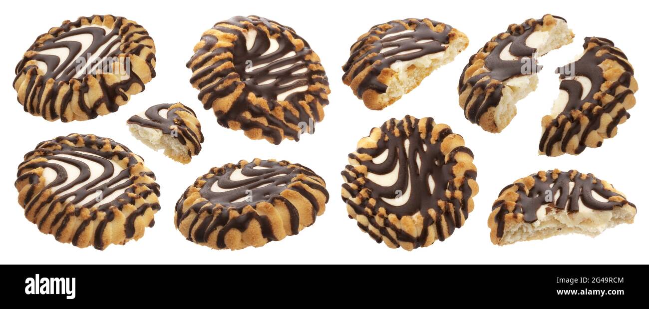 Chocolate coated cookies with milk filling isolated on white background Stock Photo Alamy