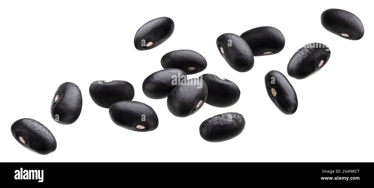 Falling black beans isolated on white background Stock Photo Alamy