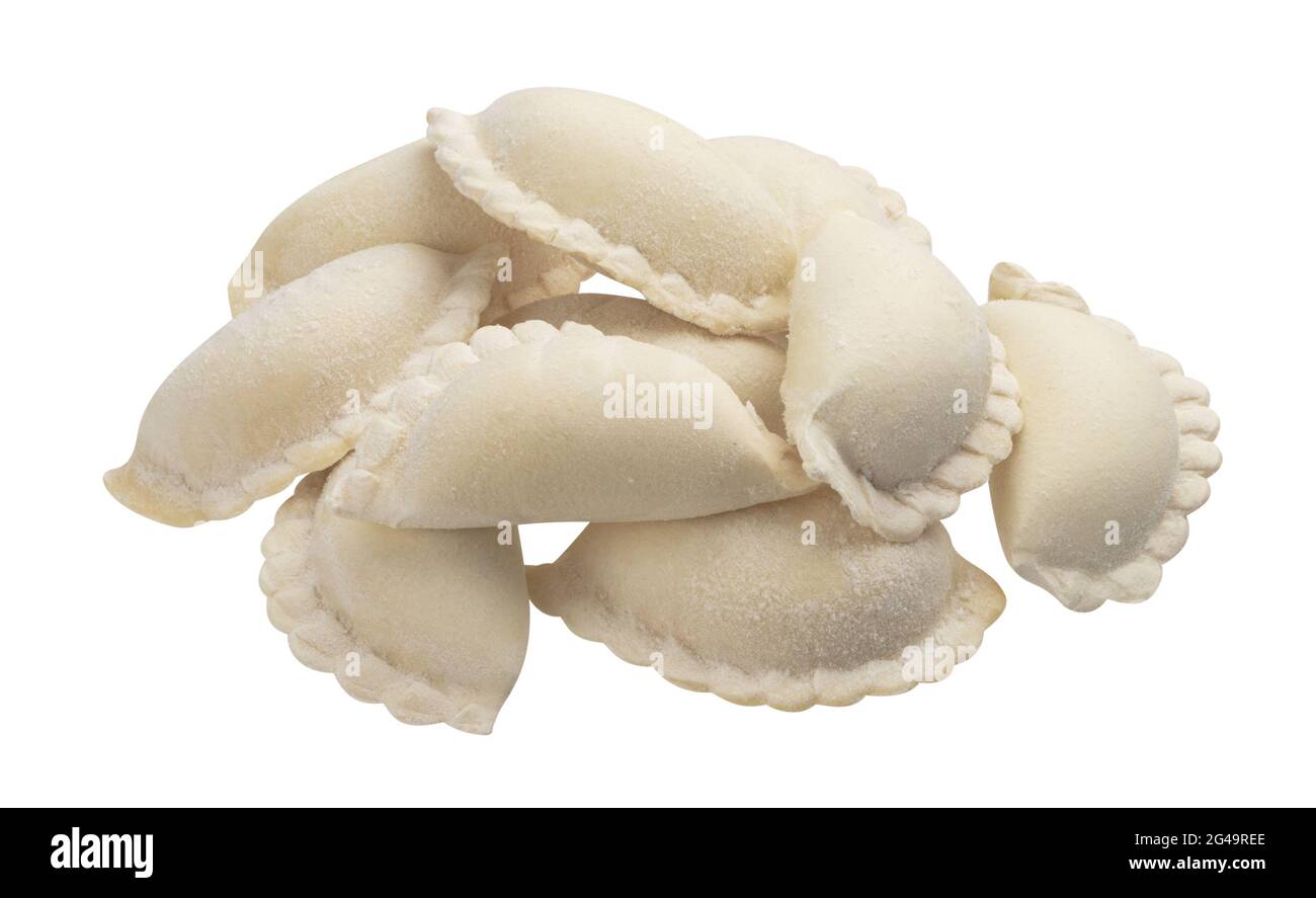 Vareniki, raw dumplings, frozen homemade russian pelmeni Stock Photo