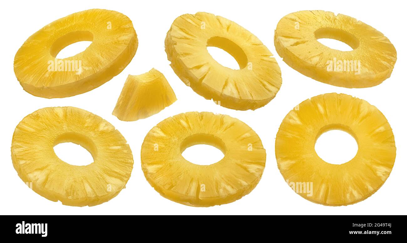 Canned pineapple rings isolated on white background Stock Photo