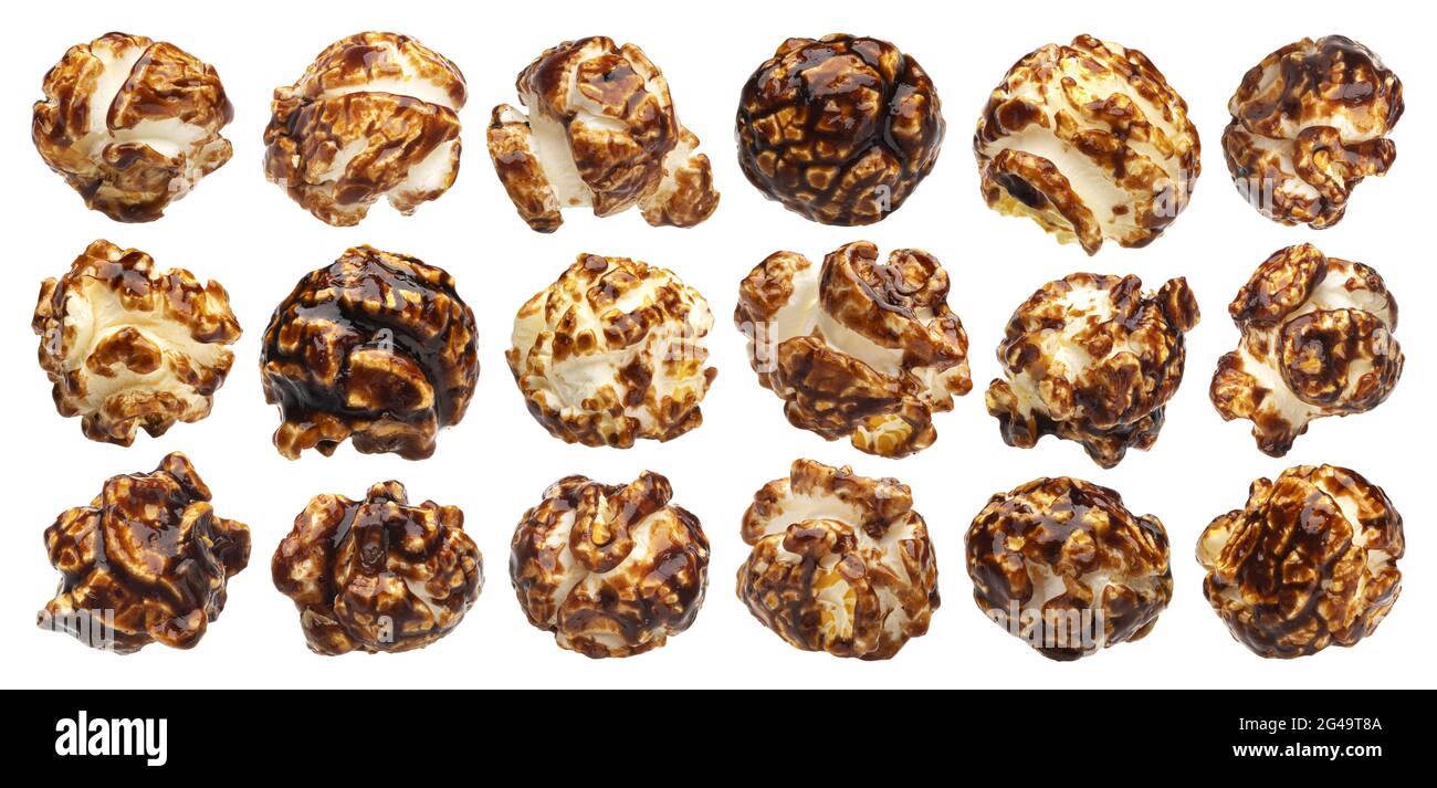 Chocolate popcorn isolated on white background Stock Photo