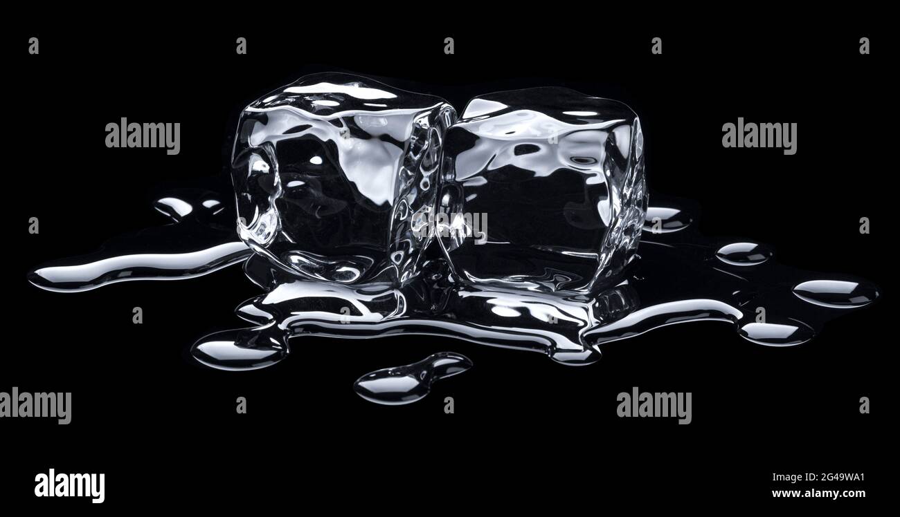 Melting ice cubes on black background Stock Photo
