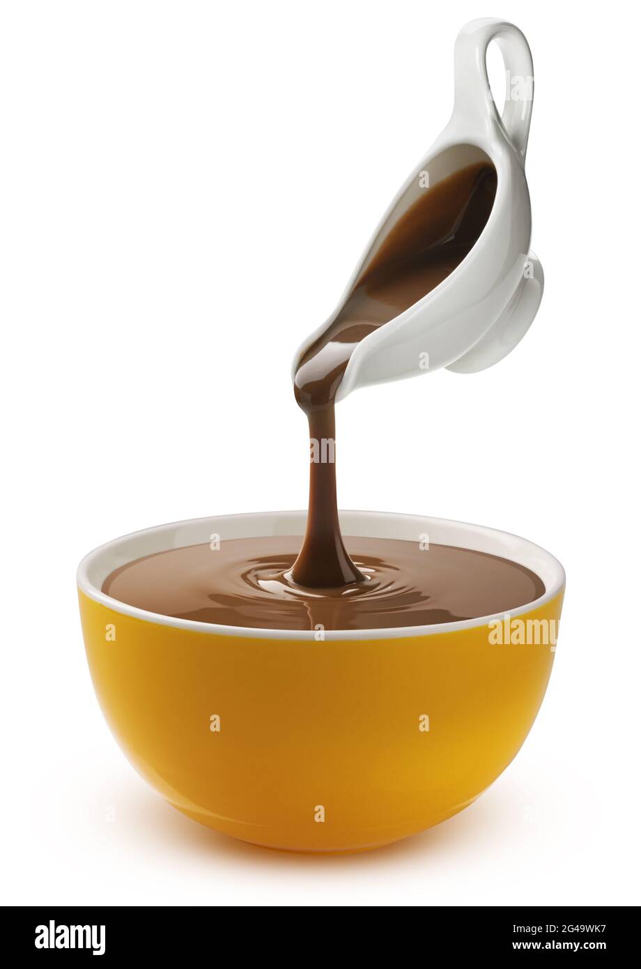 Pouring melted chocolate isolated on white background Stock Photo
