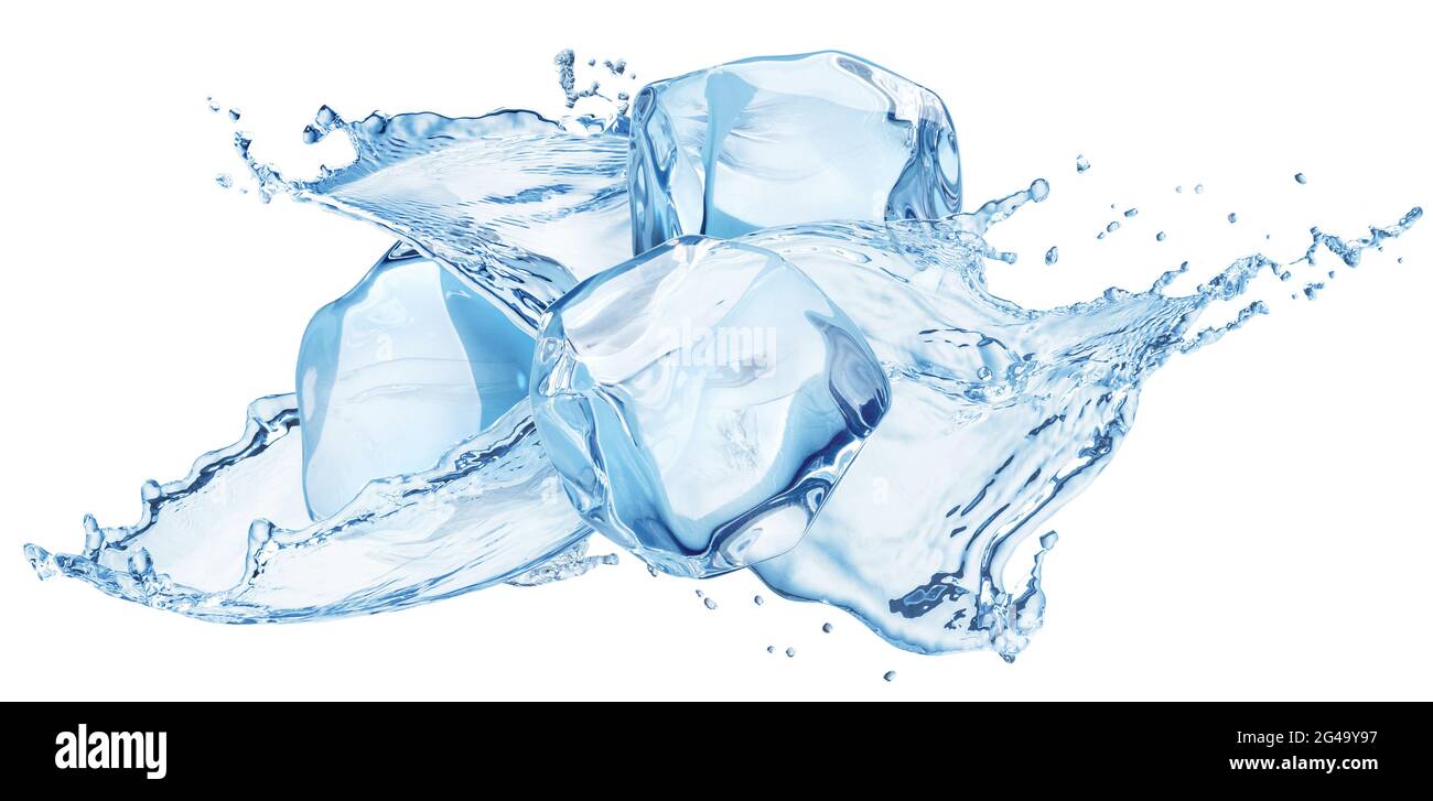 Water splash with ice cubes isolated on white background Stock Photo ...