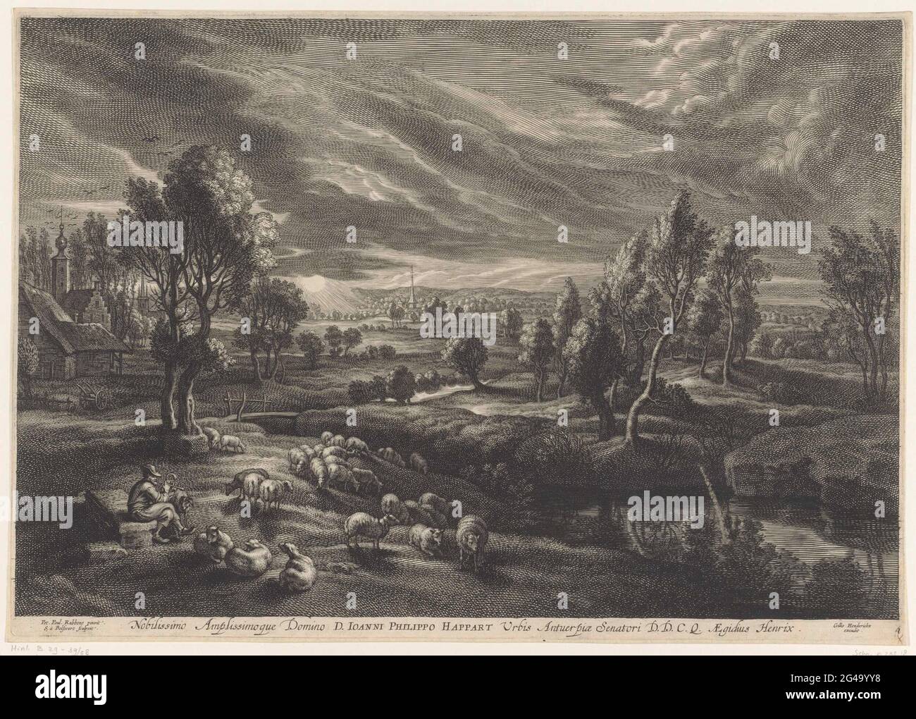 Landscape with shepherd and herd of sheep Stock Photo - Alamy