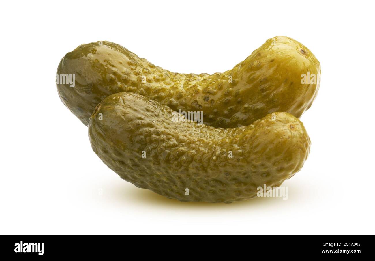 Two pickled cucumbers isolated on white background Stock Photo