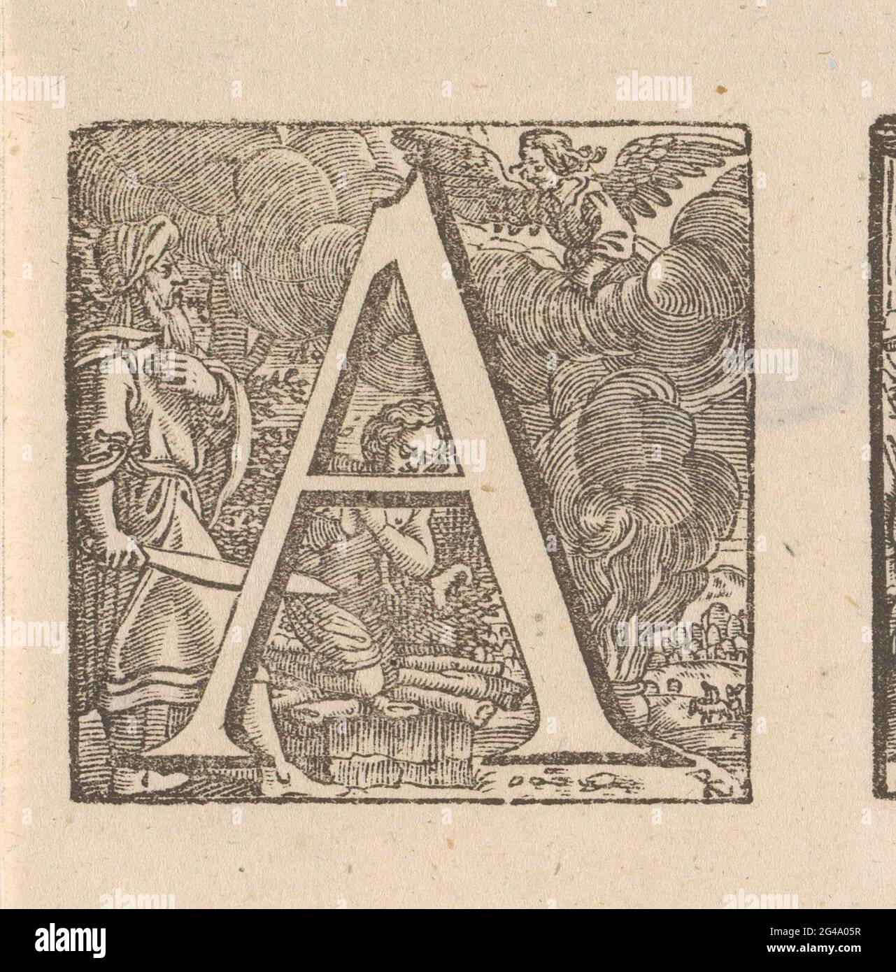 Letter A in a picture frame with a representation of Abraham that ...