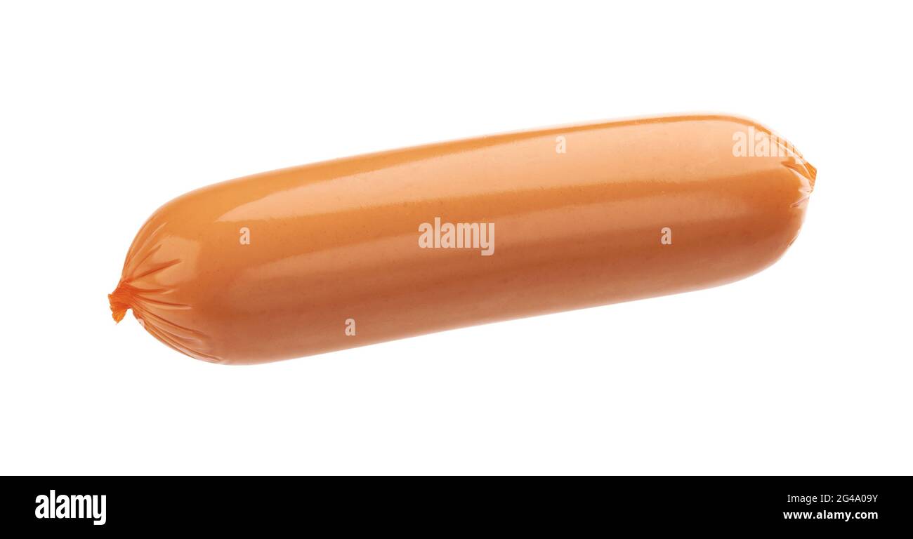 One boiled sausage isolated on white background Stock Photo