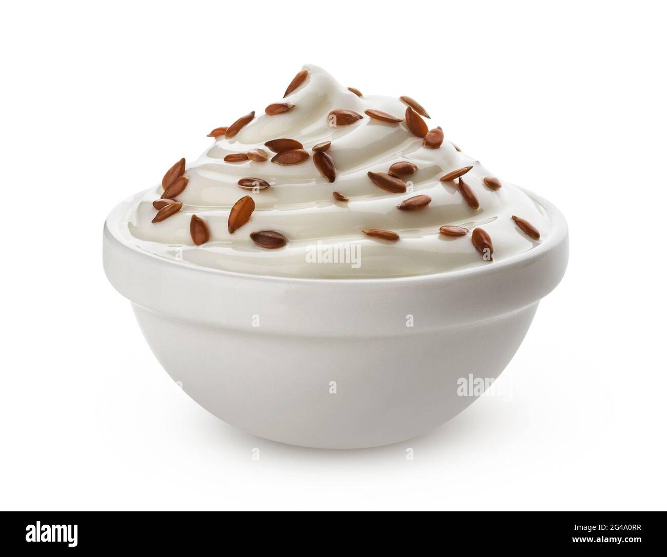Yogurt with flax seeds isolated on white background Stock Photo Alamy