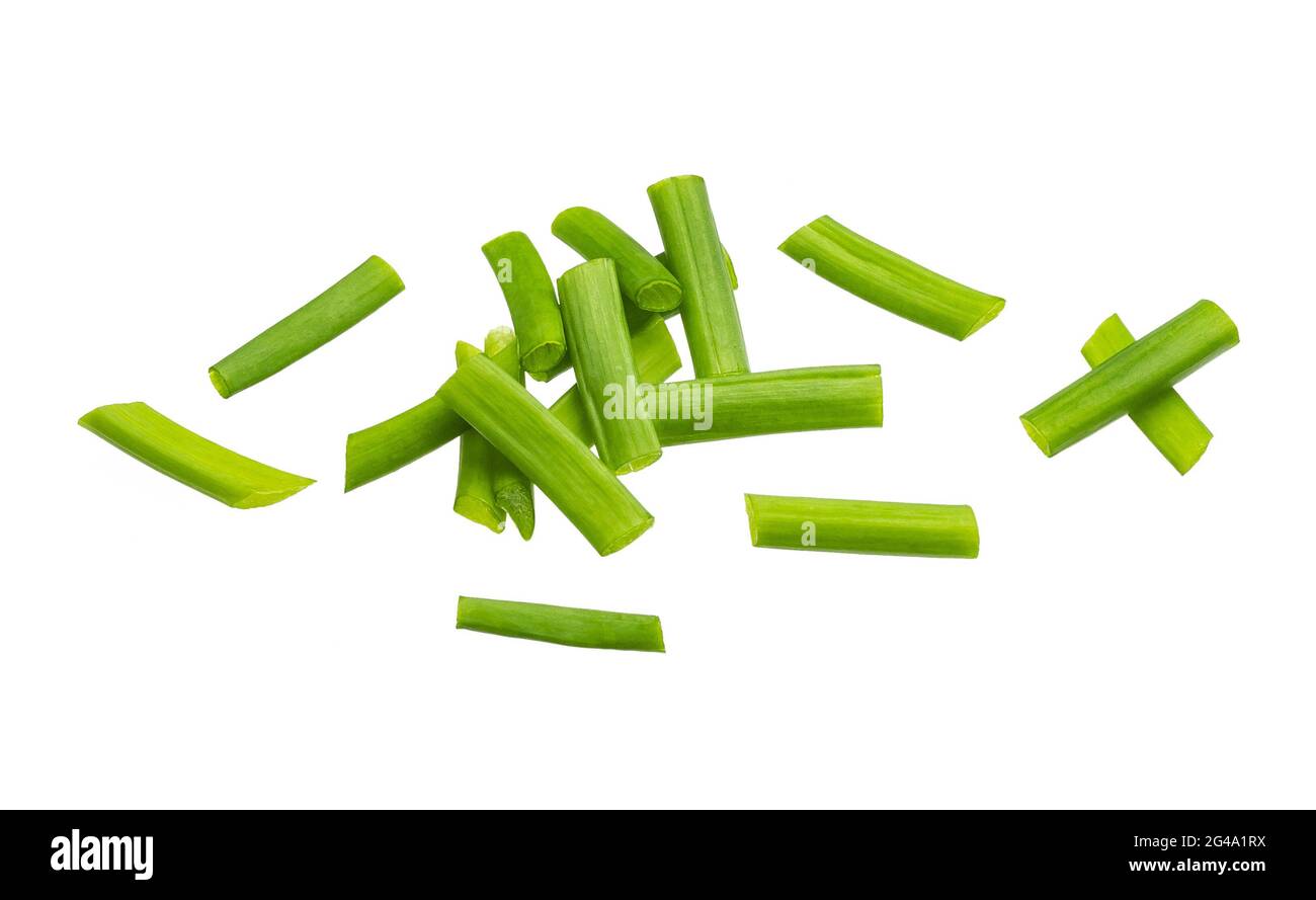 Chopped chives, fresh green onions isolated on white background Stock Photo