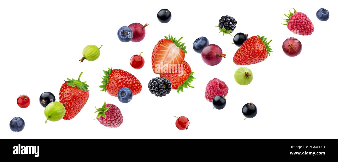 Flying berries isolated on white background with clipping path Stock Photo